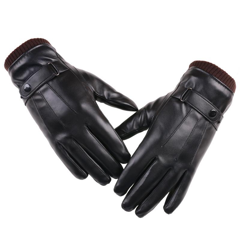Autumn and Winter Men's Gloves Outdoor Riding Cold-proof and Warm Velvet Gloves Luo Kou Three-line Washed Leather Gloves