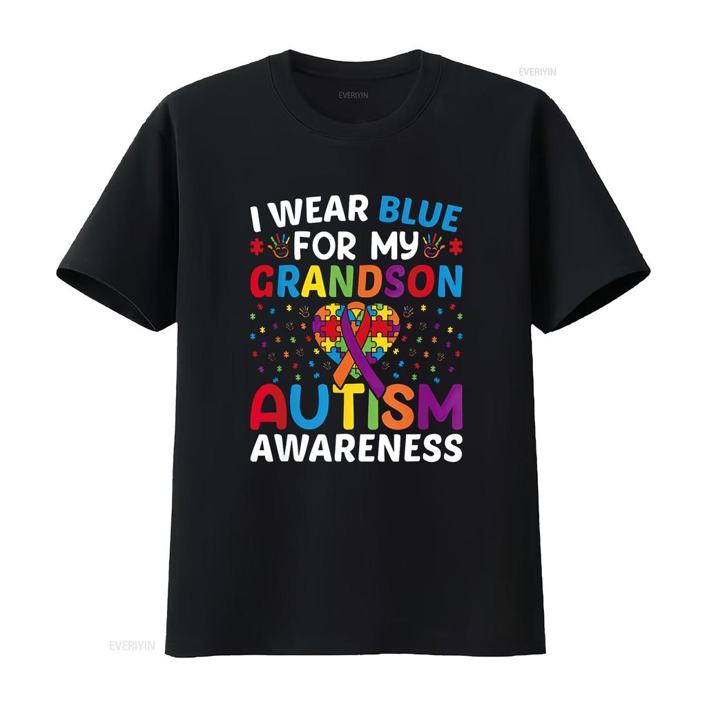 Autism Awareness Grandma Grandpa I Wear Blue For My Grandson T Shirt vintage Washed Soft Slightly streetwear Stylish homme