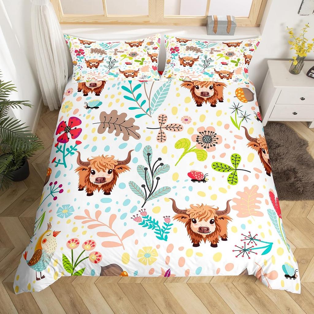 Comforter Cartoon Lion Kids Jungle Botanical Comforter Floral Zoo Animal Bedding Set Woodland Leaves Flowers