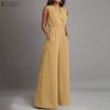 Women Casual V-Neck Solid Color Sleeveless Wide Leg Jumpsuits