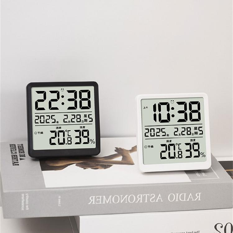 Modern LCD Digital Clock with Time Date Temperature Humidity Display Battery Operated Support Stand Desk Wall Clock
