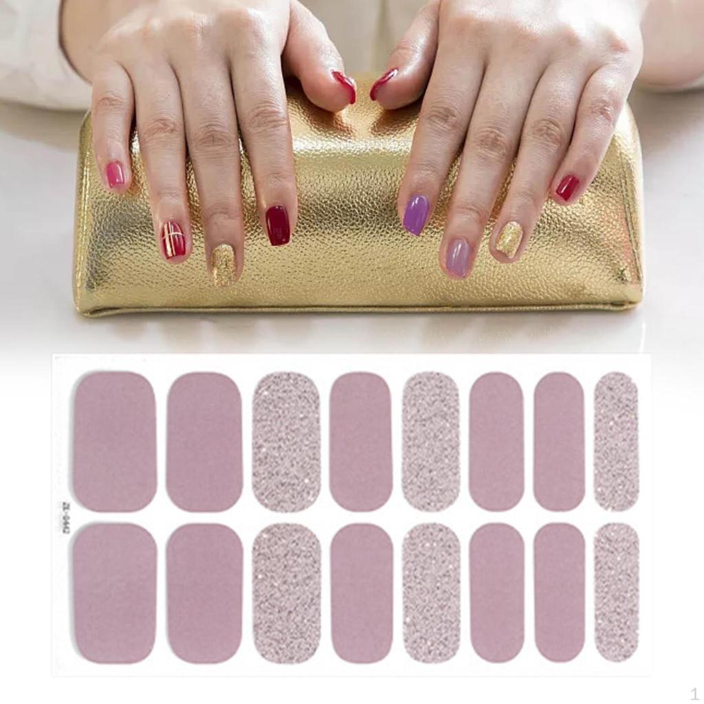 16 Pieces Cured Gel Nail Strips, Stickers with File, Patches Semi