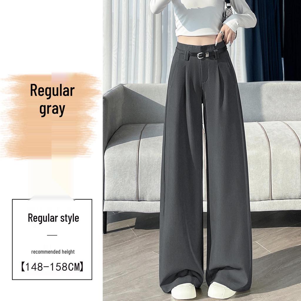 Women's Wide-Leg High Waist Gray Suit Pants - Spring 2026 Collection, Slimming Drape, Loose, Floor-Length, Casual Straight Fit.