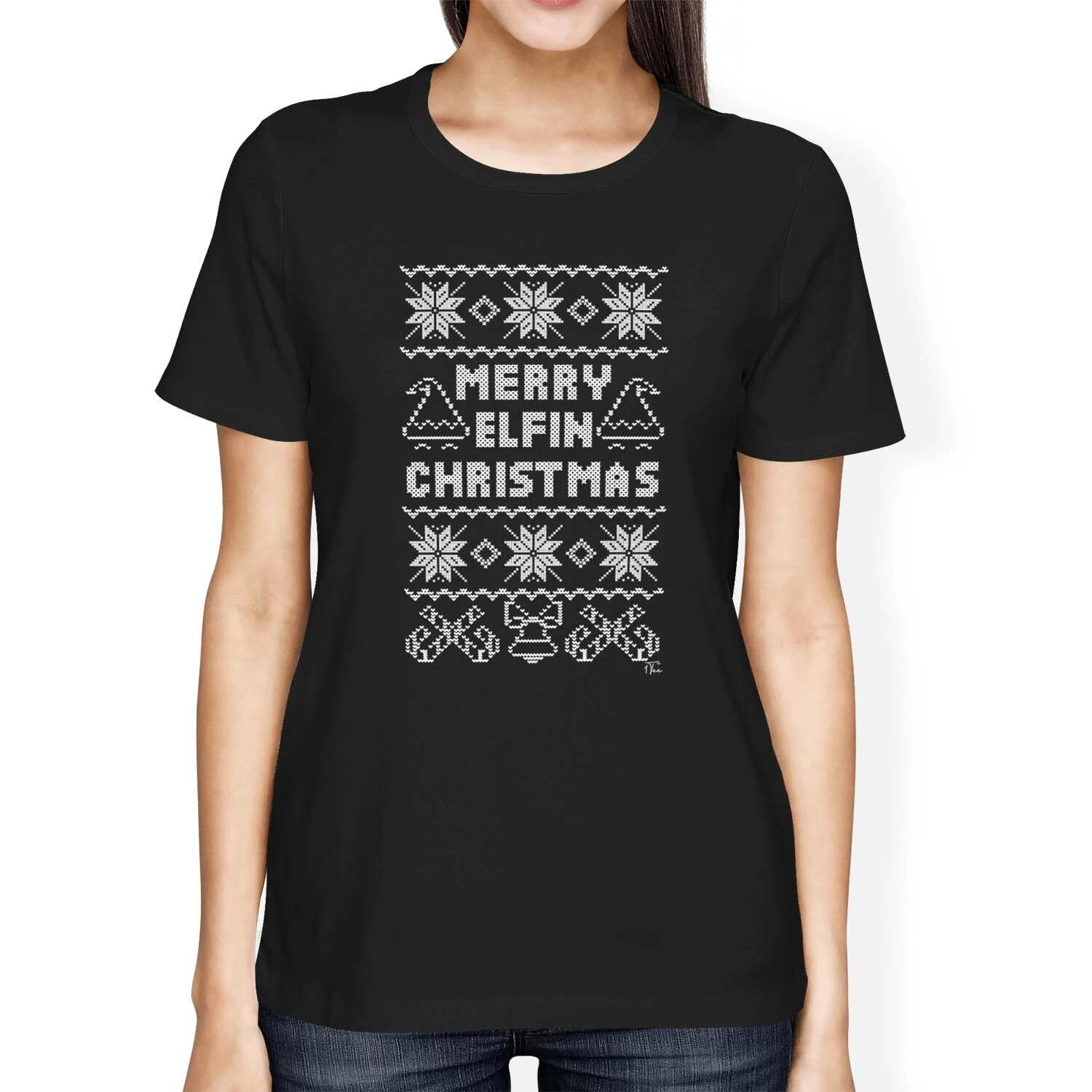 1Tee Womens Loose Fit Merry Elfin Christmas T-Shirt XXL