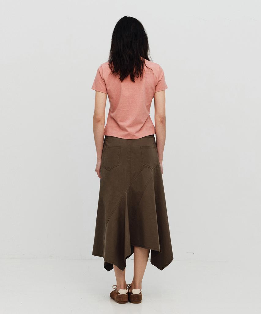 Sillot Asymmetric Low Cut Cotton Long Skirt (Khaki)