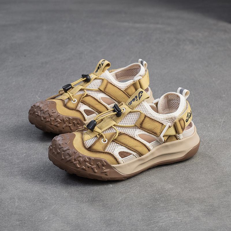 Fashion GKTINOO 2025 Summer New Retro Round Toe Breathable Mesh Sports Sandals Genuine Leather Lightweight Women's Shoes