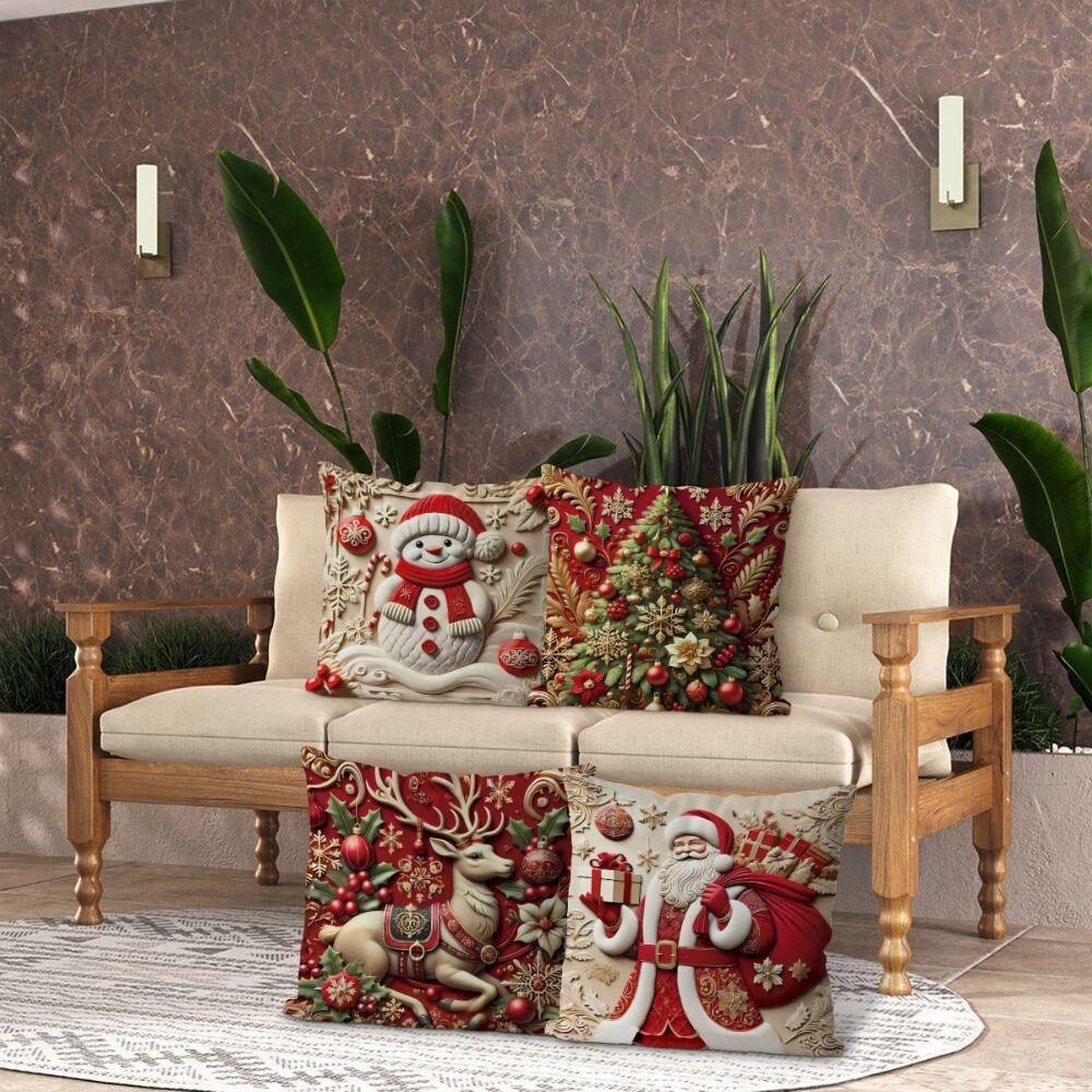 Santa Claus Decorative Cushion Cover Reindeer Throw Pillow Cover  Sofa Decoration
