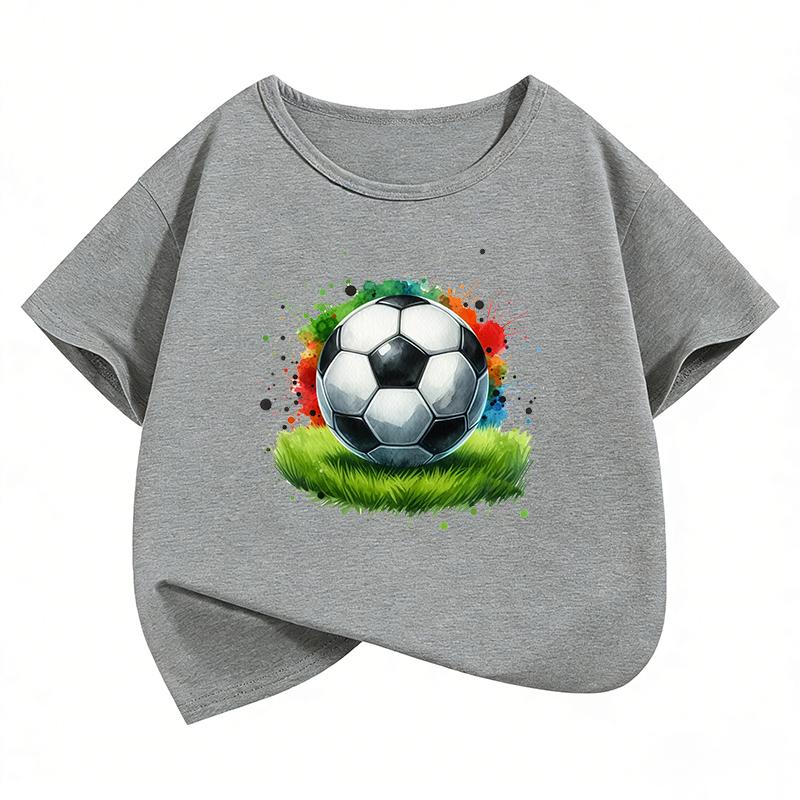 Football Design T-Shirt Printed T Shirt Boy Summer Clothes Short Sleeve Tops T-Shirts Cute Girls Clothing Kids Tee