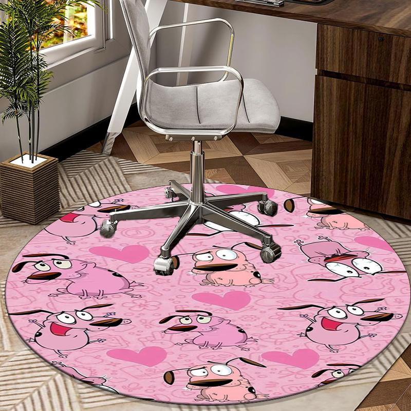 Pink Cowardly Dog Thumbs Up round carpet Chair cushion Round Entryway Rug, Soft Round Rugs for Living Room, Bedroom, Circle Carpet decor gifts