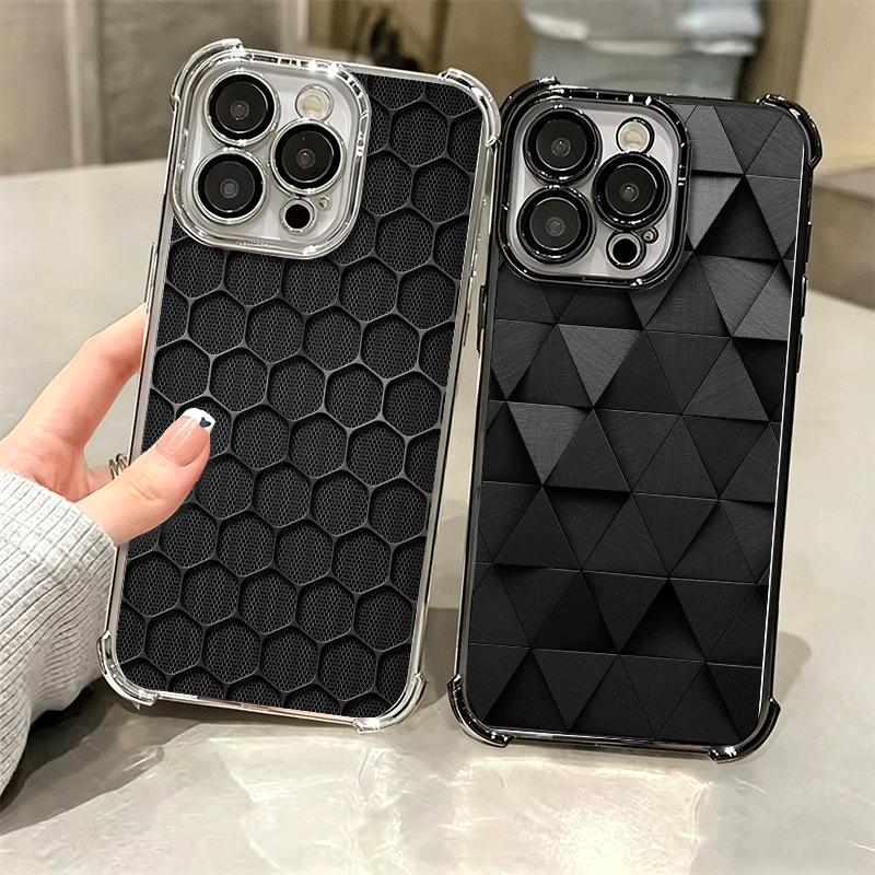 Carbon Fiber Cool Pattern Plating Phone Case For Iphone 16 17 Pro Max Air 16E 14 15 Plus 12 13 Mini Anti-Fall Airabag Cover