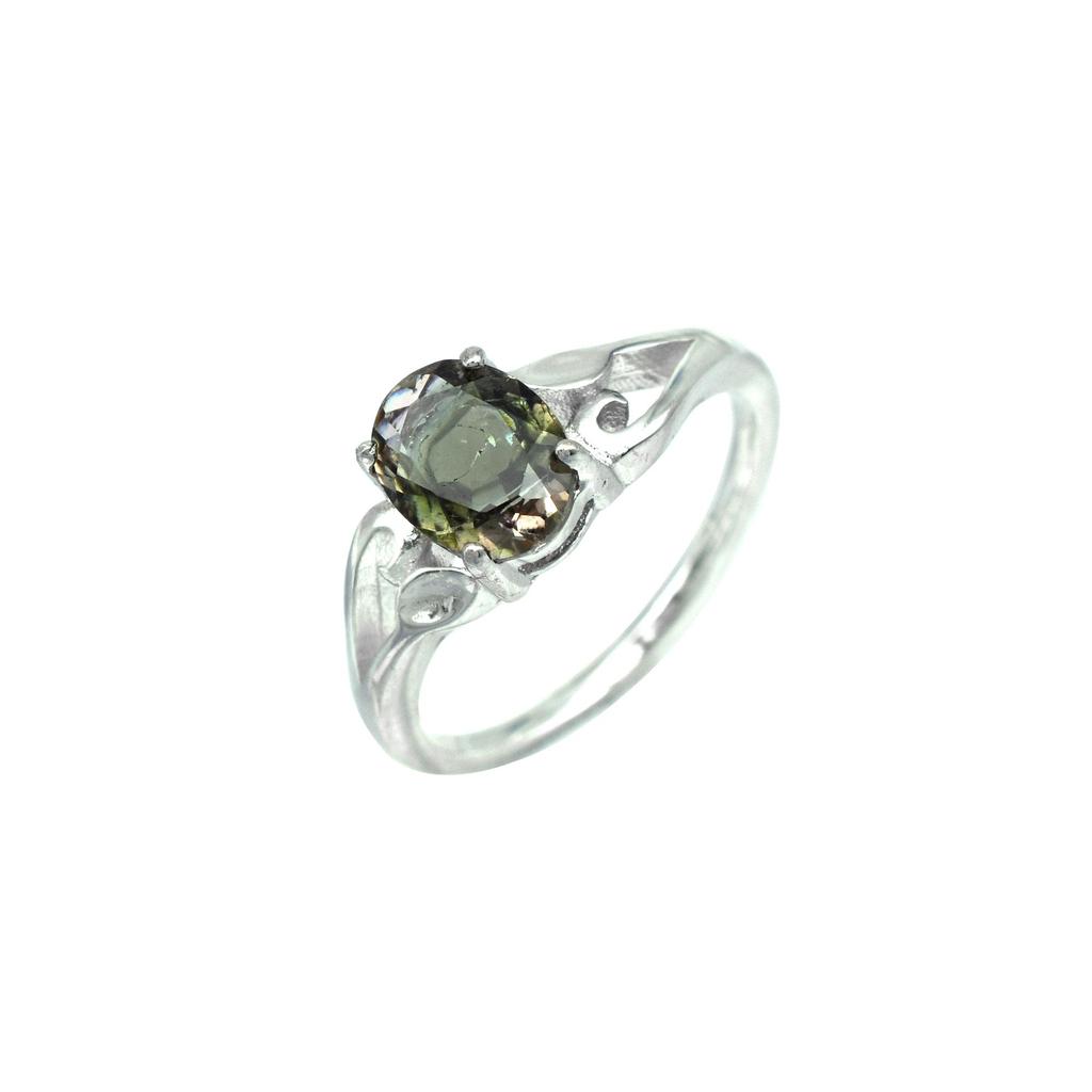 925 Sterling Silver Natural Bicolor Green Tourmaline Gemstone Ring  Size 5.5 US