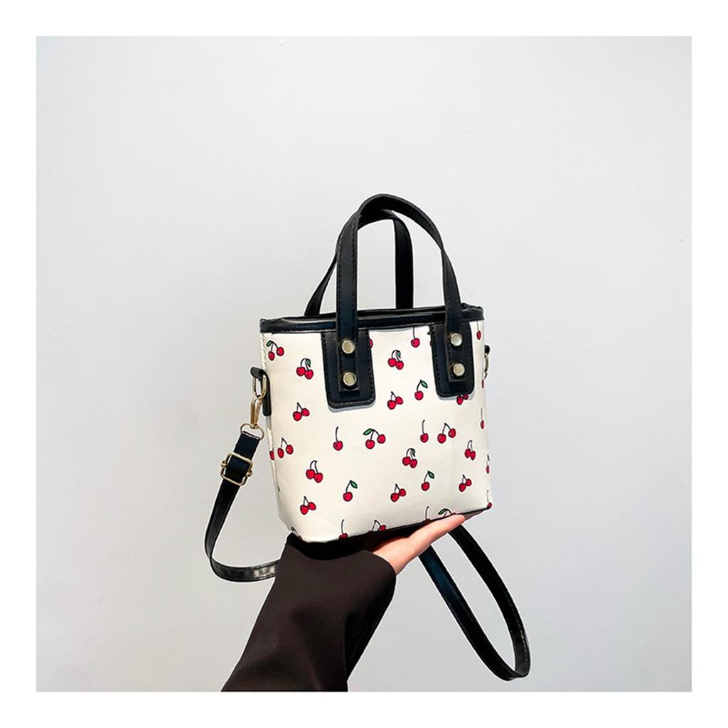 Fresh Cherry Print Fashionable Large Capacity Cute Commuter Shoulder Handbag Small Square Bag for Women