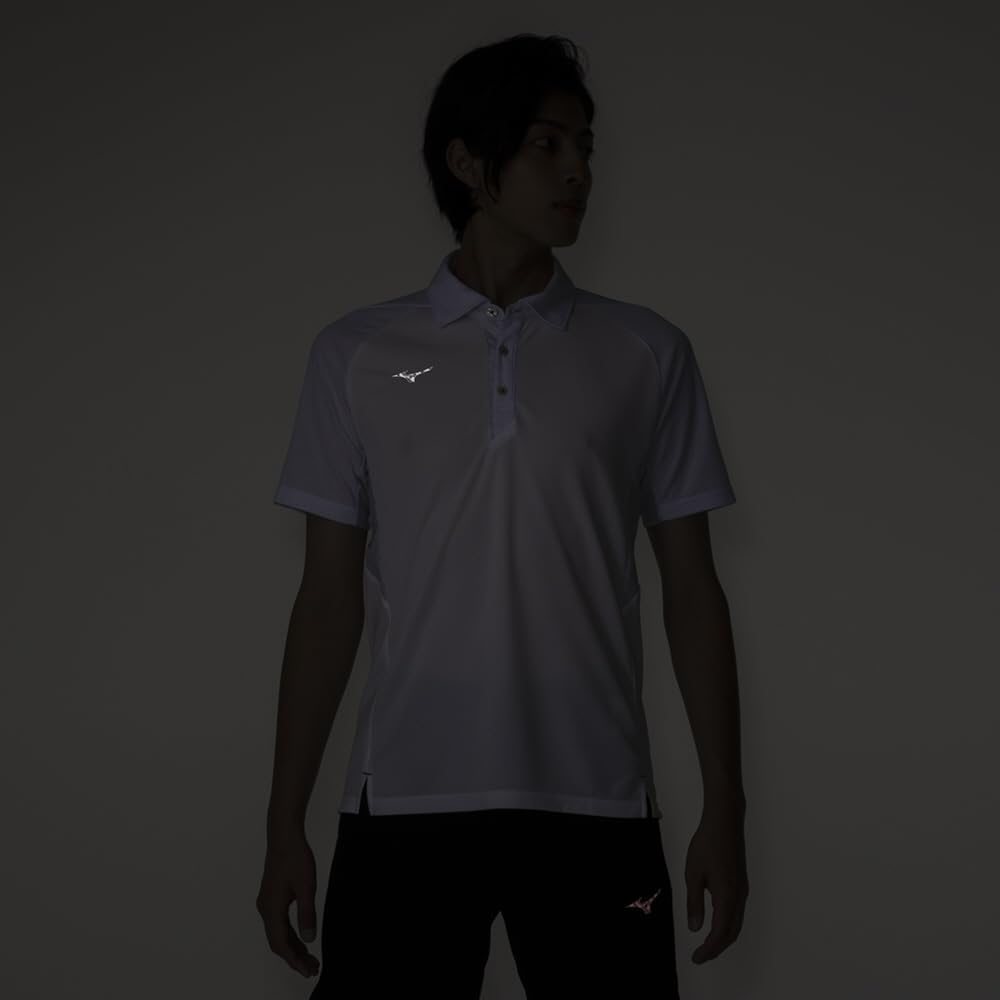 Mizuno Training Polo Short Size S Men's Quick-Dry Shirt, Sleeve, Moisture-Wicking, Quick-Drying, White, (32MAB081)