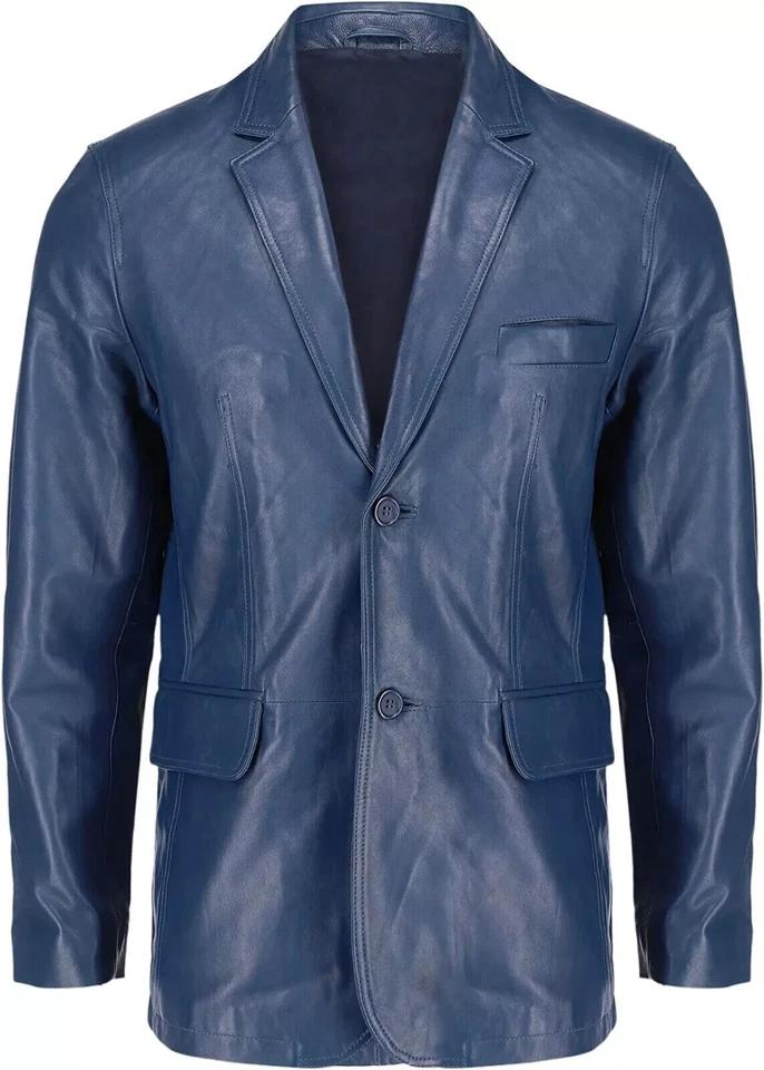 

Формальный Стильный Модный Мужской Блейзер Темно-синий Ручной работы из Натуральной Кожи Ягненка L темно-синий