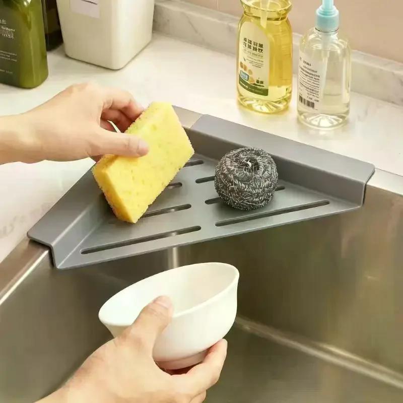 Kitchen Sink Drying Rack Triangle Shelf Corner Over The Sink Sponge Towel Rag Holder Dish Drainer Rack Kitchen Storage Accessor
