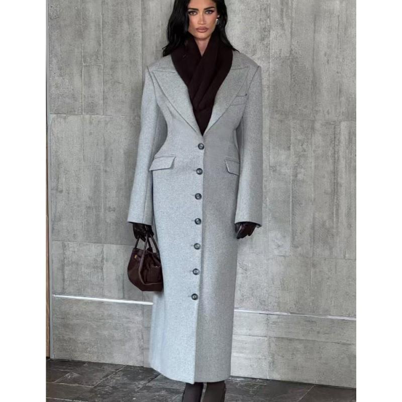 Womens Casual Wool Blend Coat Single-Breasted