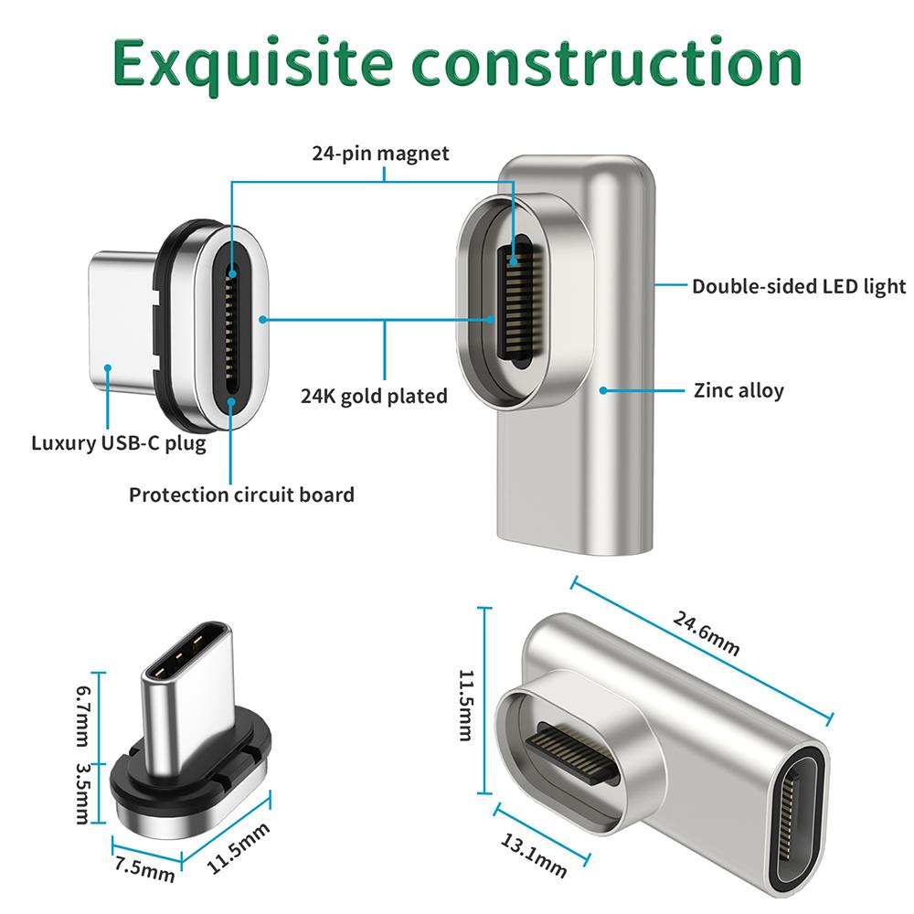 Magnetischer USB Typ-C Stecker 24 Pins rechtwinkliger Adapter für Schnellladekabel