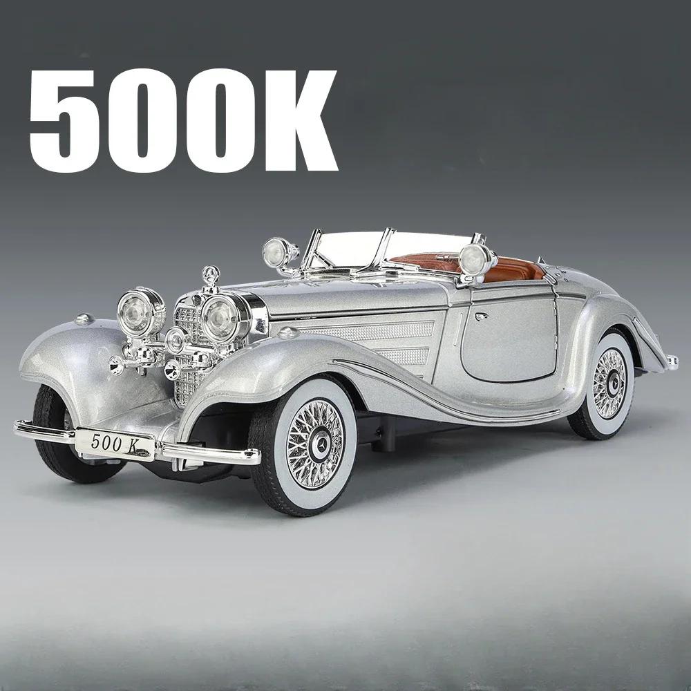 1:24 Scale 300SL 500K Vintage Car Toy Model Alloy Body Doors Opened Music Light Pull Back Vehicles Models Kids Hobby Gifts