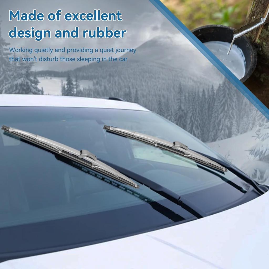 Front Windshield Wiper Blades, 12in/30.48cm Stainless Steel Polished Windshield Wipers Universal Quiet Wiper Blades for Auto Car