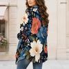 Women Plus Size Floral Printed Long Sleeve Open Front Draped Collar Curved Hem Cardigan