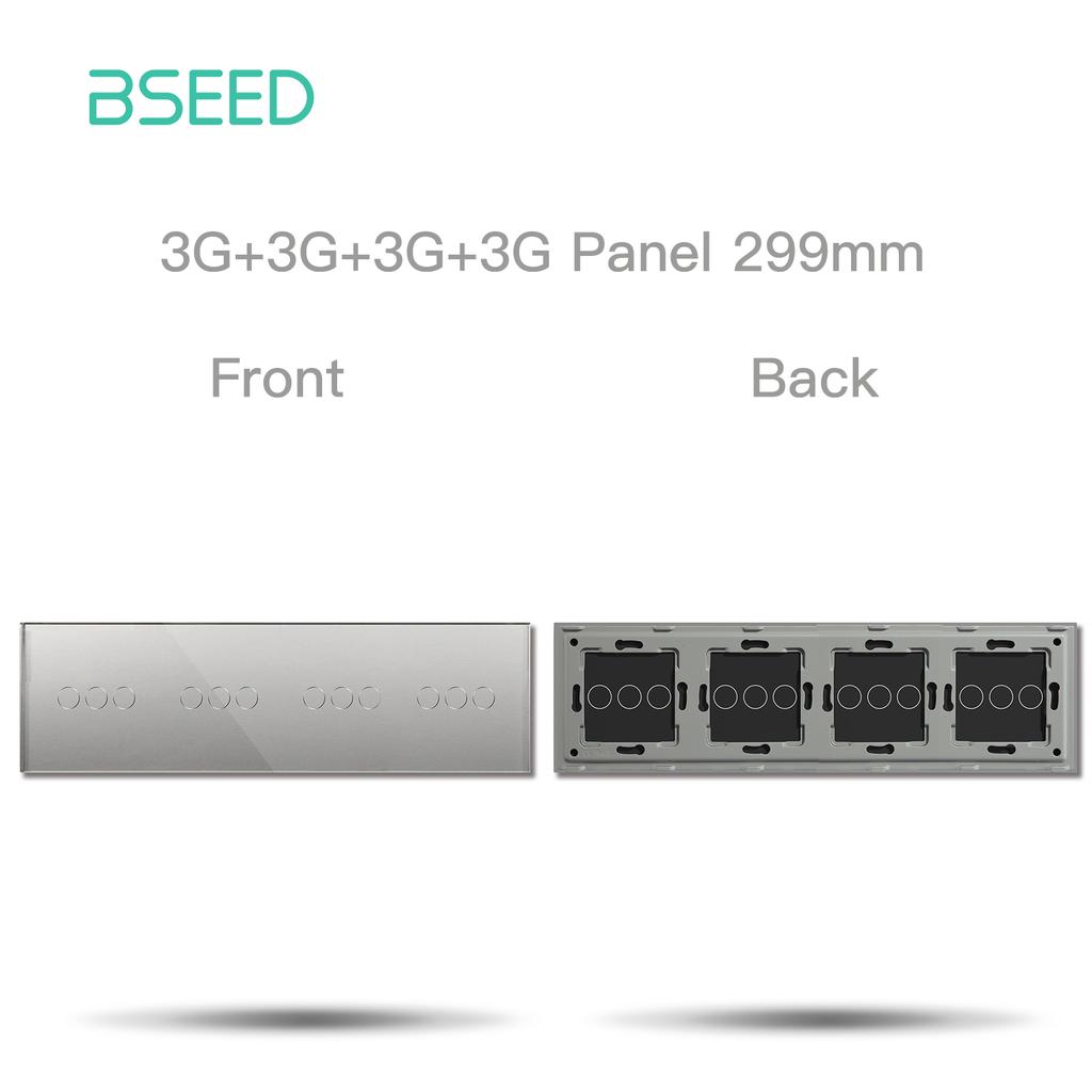 BSEED 299mm Glass Panel Only Quadruple 1/2/3Gang Touch Switch Panel With Metal Base No Electric Parts  EU Standard