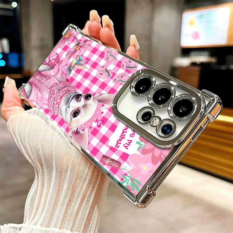 Chihuahua Puppy Teacup Dog Plating Phone Case For Samsung Galaxy S24 S25 FE S26 Edge S23 Ultra S22 S21 Plus S20 Anti-Fall Airaba