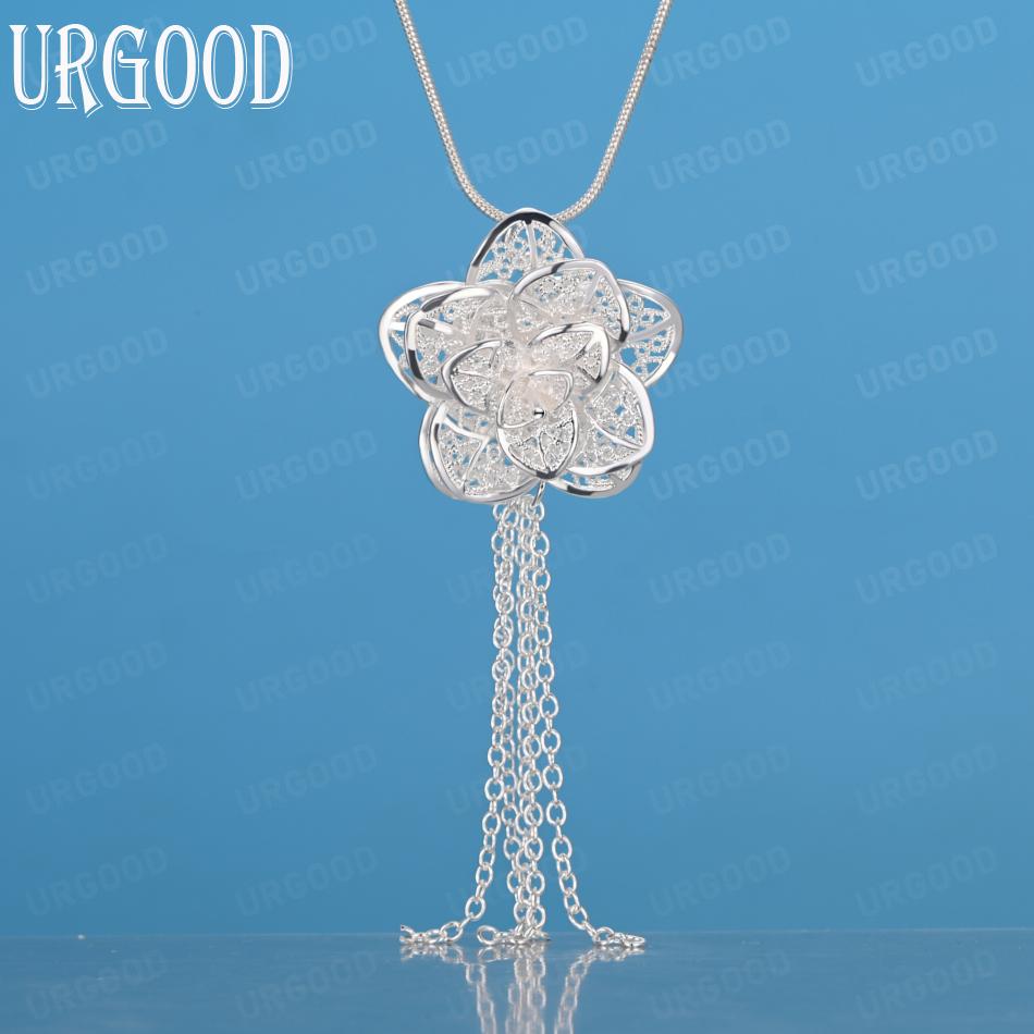 925 Sterling Silber Romantische Blume Halskette Mode Hochzeits Schmuck