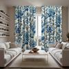 2pcs Blue Floral Print Curtains - Rod Pocket Semi-Sheer Window Drapes   Polyester Sateen Weave    Machine Washable