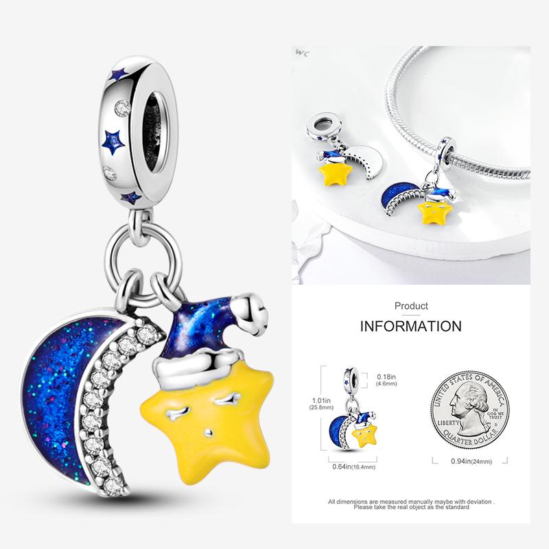 New In Star Moon Sun Series Charm Beads Fit Pandach Original Bracelet Women Copper Pendant Bead Jewelry Gift