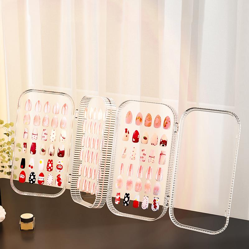 Three-Fold Press-On Transparent Nail Display Rack Plastic Nail Storage Box Press-On Nail Organizer For False Nails Display