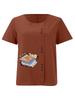 Women's Fashion Book Letter Pattern Print Round Neck Short Sleeve T-shirt Casual Cotton Linen Graphic Shirt Leisure Loose Summer Blouse Tops