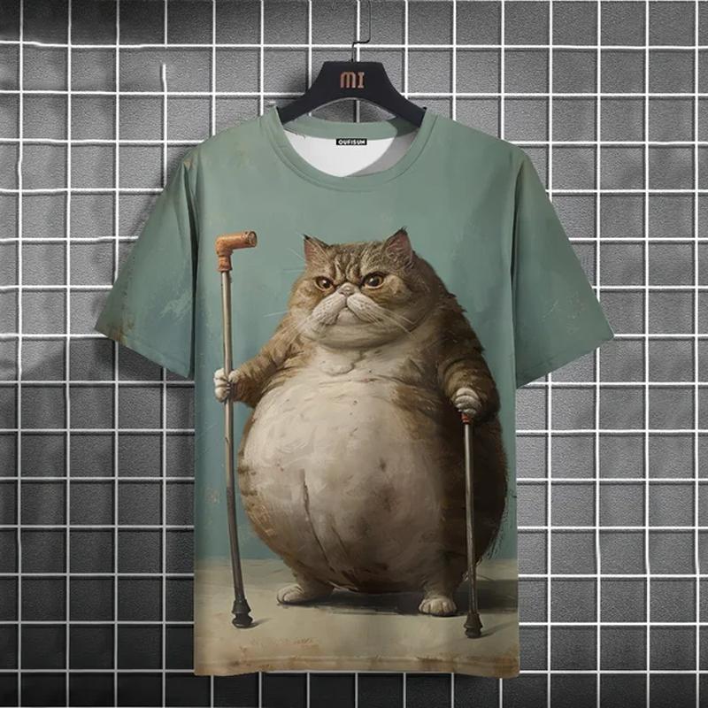 Cat Print T-shirts for Men Casual Short Sleeved Tee Oversized Mens Clothing Men's Funny T-shirt Animal Print Graphic T Shirts