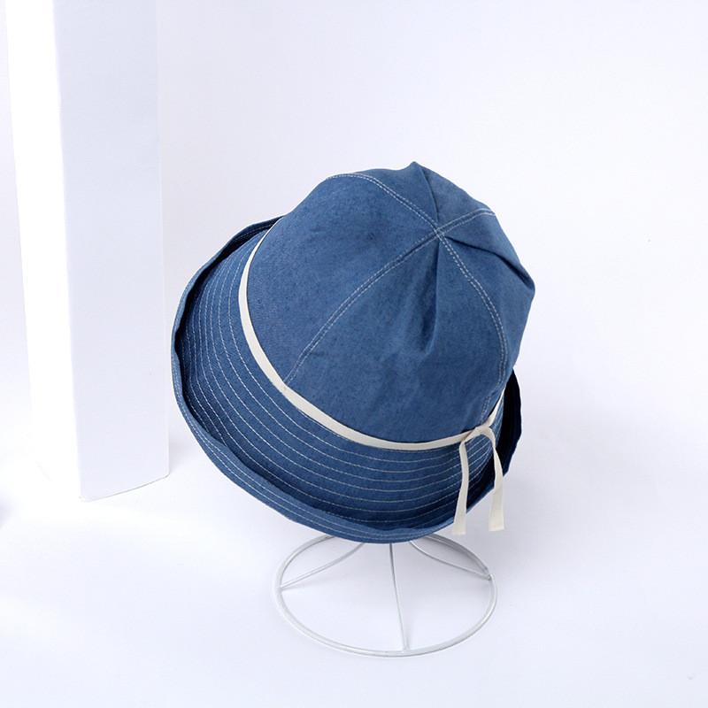 

Summer Thin Fisherman Hat Casual Wide Brim Sun Hat Cotton Linen Korean Style Roll-up Brim Cap синій
