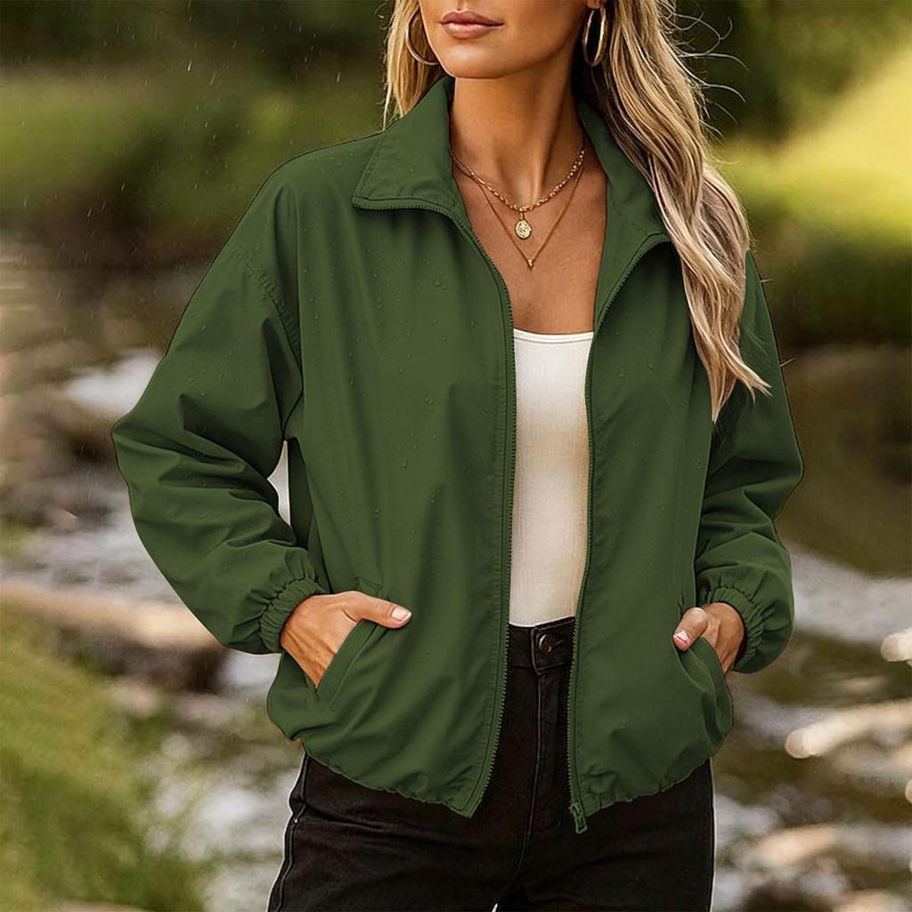 Women's Color Long Sleeve Hooded Zip-Up Jacket with Pockets