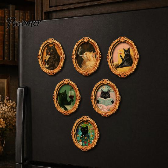 Seasonal Fridge Ornaments 1/6Pcs Halloween Oval Frame Magnet, Wooden Vintage Bulletin Board Magnets Refrigerator Kitchen Decoration Accessories, Party
