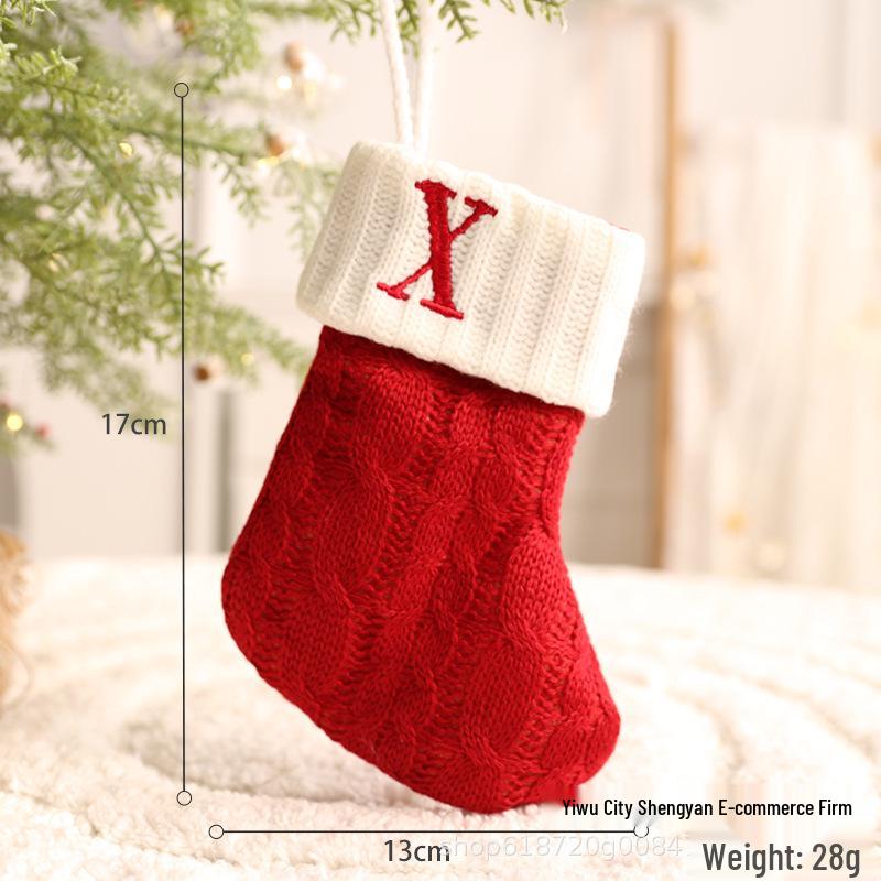 26-Letter Knitted Red Christmas Stockings - Festive Holiday Hanging Decorations