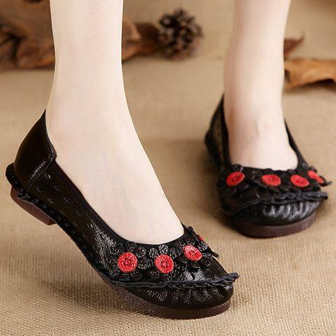 

Vintage Flower Moccasins Woman Genuine Leather Ballet Flats Ladies Hollow Slip Women s Luxury Loafer Purple Walking Shoes 42 35