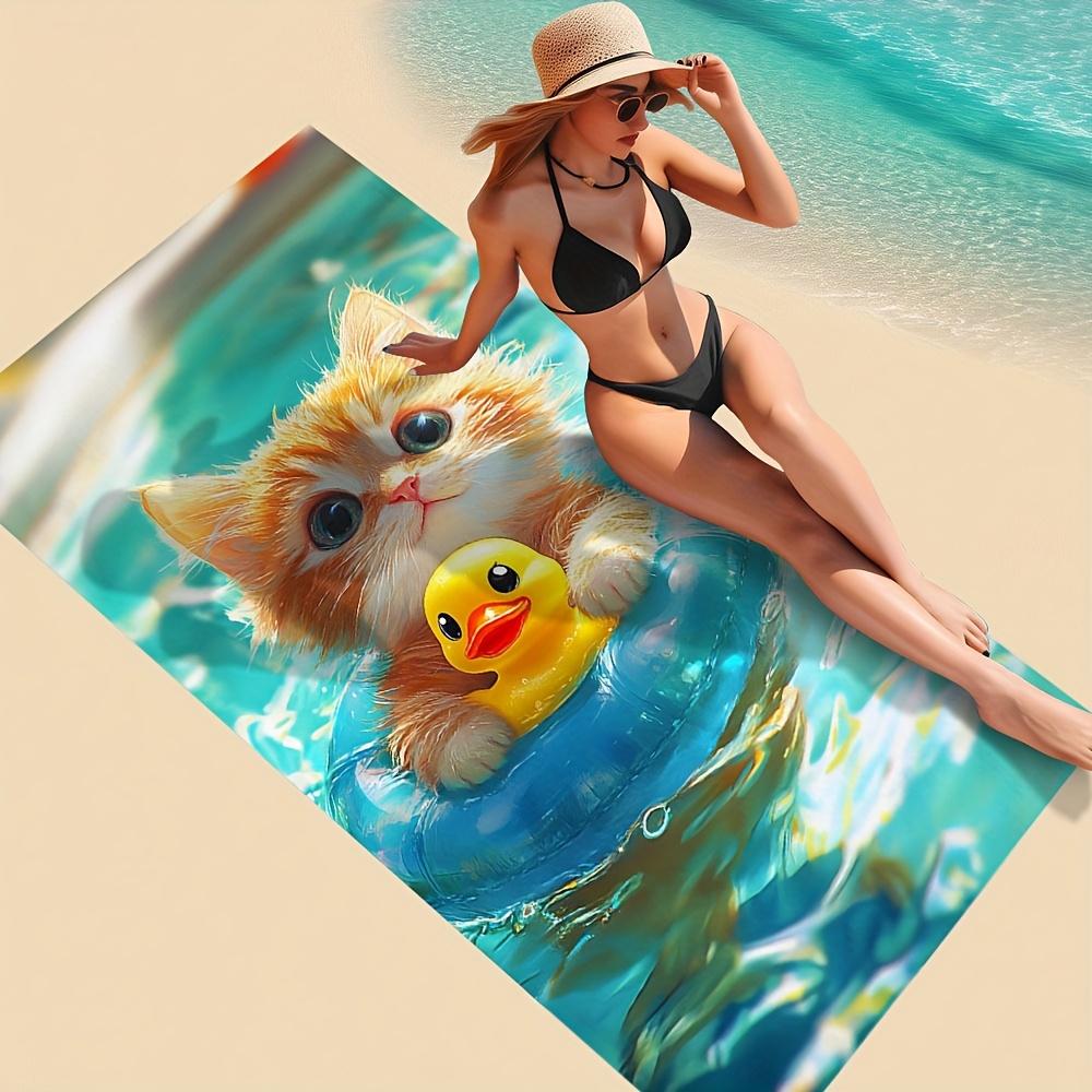 Cute Cat Printed Microfiber Quick Dry Towel, Super Soft for Beach Pool Bath Yoga Camping