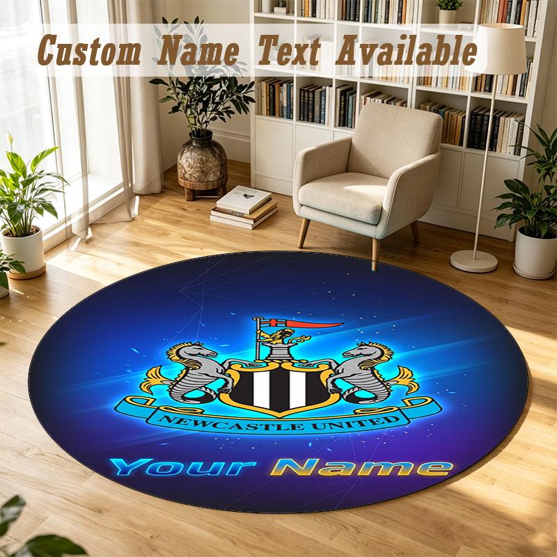 Round Rug Custom NameNewcastle United FC Pattern Non Slip Carpet Home Floor Decor