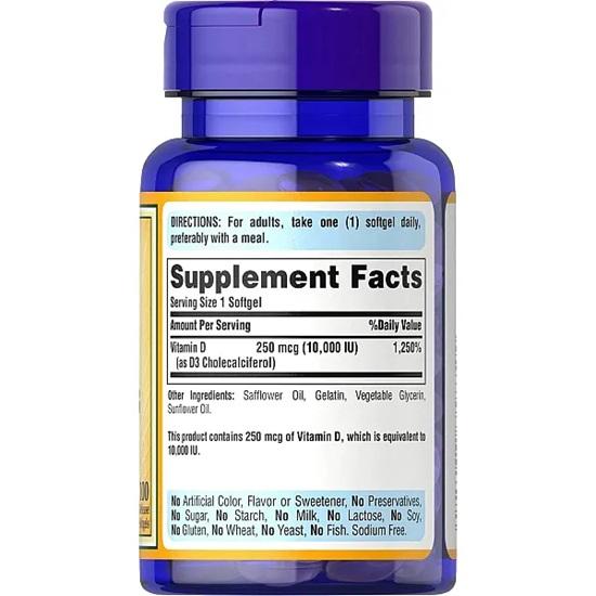 Puritan's Pride Vitamin D3 10.000 IE, 100 Kapseln