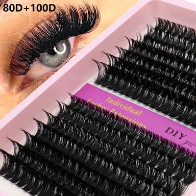 14 sıra 80D/100D püsküllü takma kirpik 10-18 karışık uzunlukta siyah mat yumuşak doğal DIY günlük makyaj kirpikleri