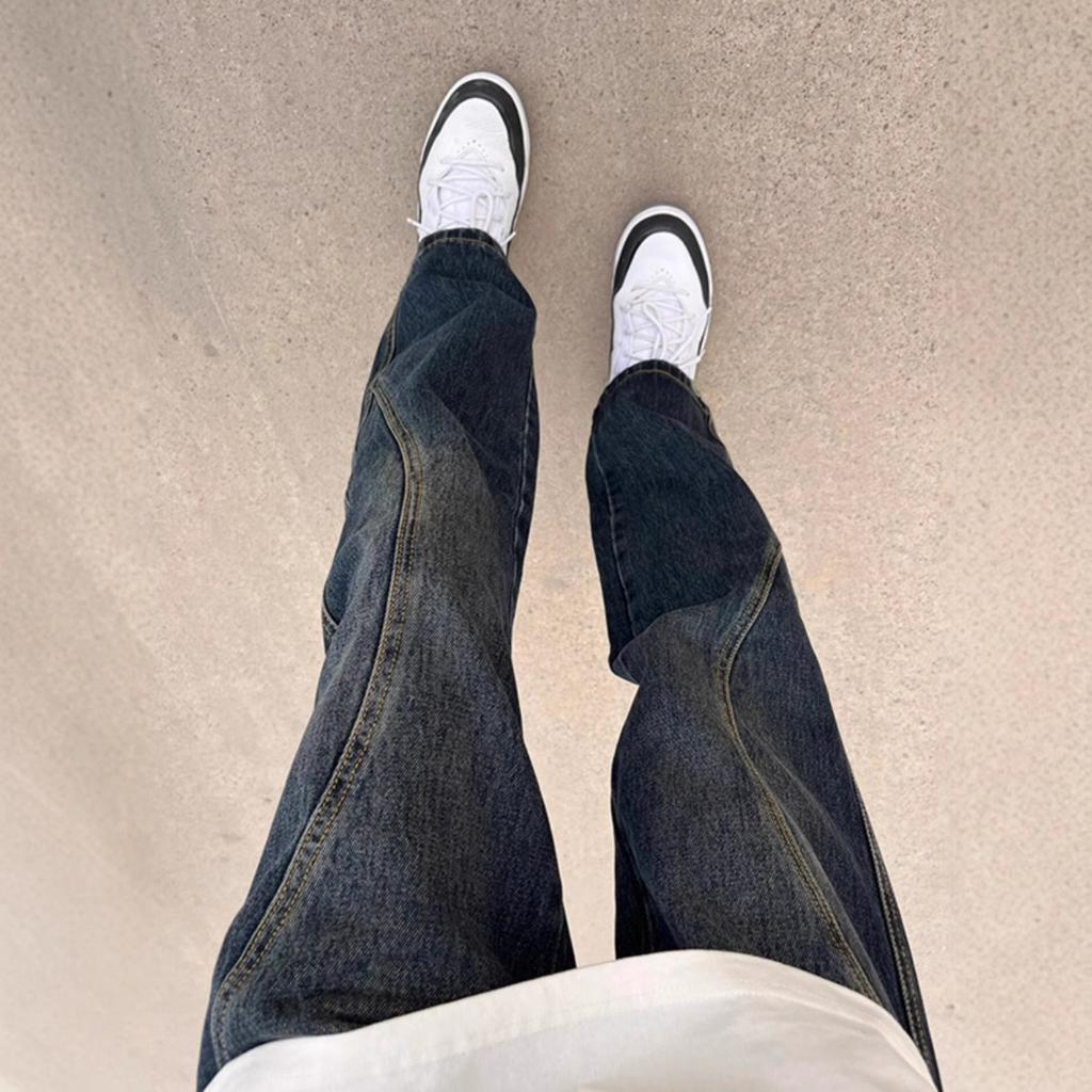 JYL Men's Straight Jeans Patchwork American High-Street Vibe Spring Summer Denim