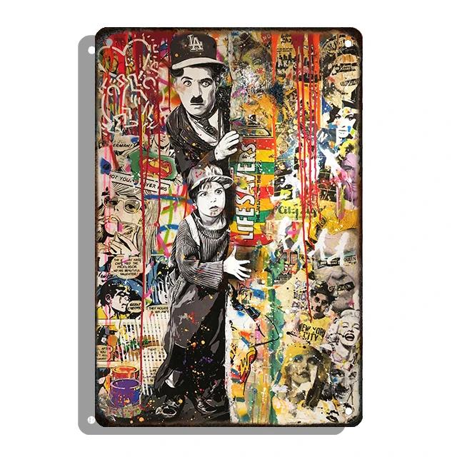 Banksy Graffiti Decorative Plaque Abstract Style Tin Sign Metal Pleate Plate For Home Room Decor Aesthetic Gift Cuadros
