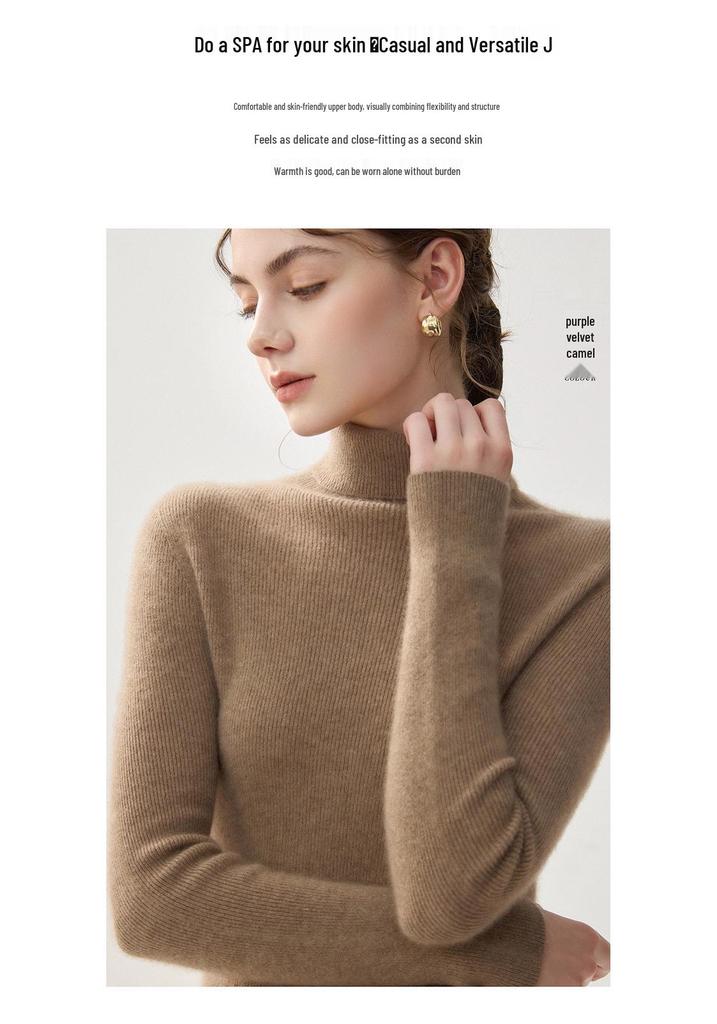 Women's 2026 Seamless High Neck Cashmere Sweater – Slim Fit Winter Base Layer