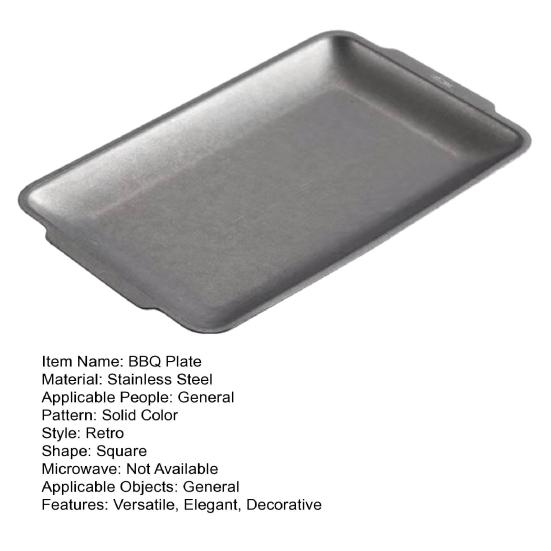 Stainless Steel Serving Plate Large Camping Rectangular Platter with Handles Countertop Decorative Tray