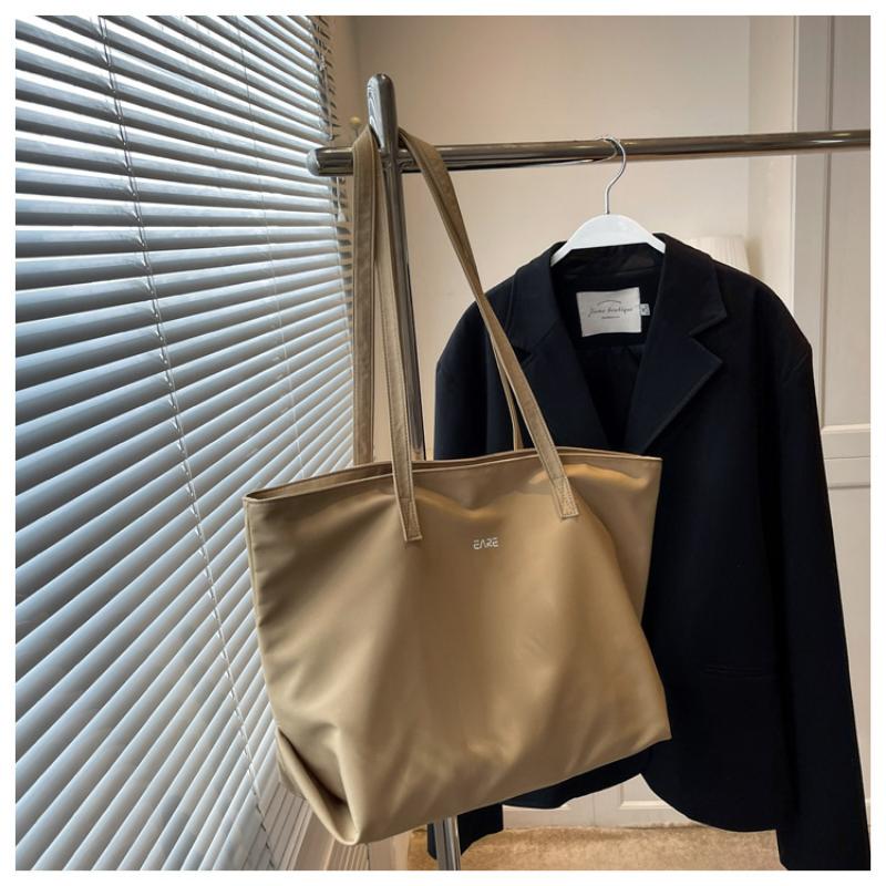Solid Colored Cloth Bag Female Student Shoulder Bag Simple and Large Capacity Tote Bag Commuting Handbag