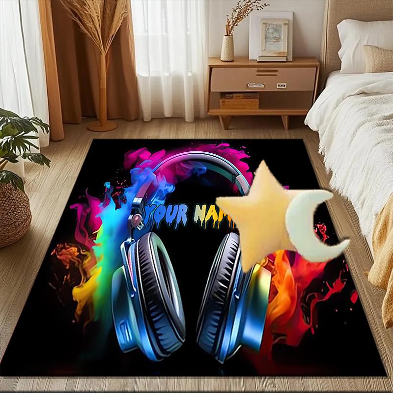 1PC Custom Name Music Fusion Headphones Theme Floor Mat Ideal for Living Room, Game Rooms, Office, Bedroom Floor Mat Design