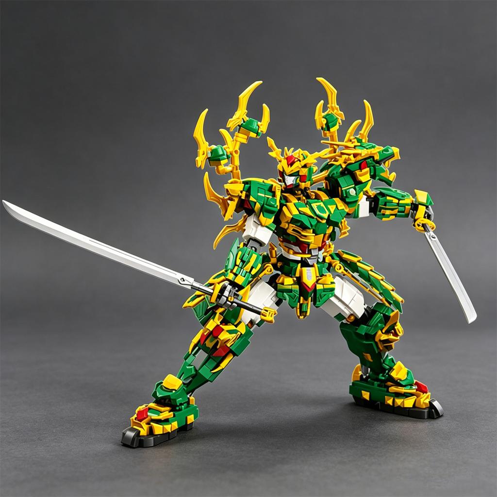 MOC King Mecha Deformation Robot Assembled Building Blocks of Mountain and Sea Scriptures Holy Beast Green Dragon Toy