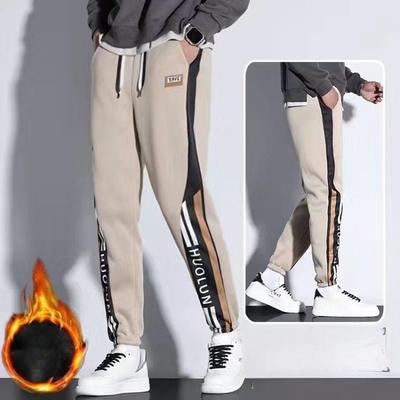 Pantaloni da uomo Pantaloni da uomo colorblock Pantaloni cargo invernali da uomo in peluche con coulisse in vita Tasche alla caviglia a contrasto per indossare pantaloni sportivi