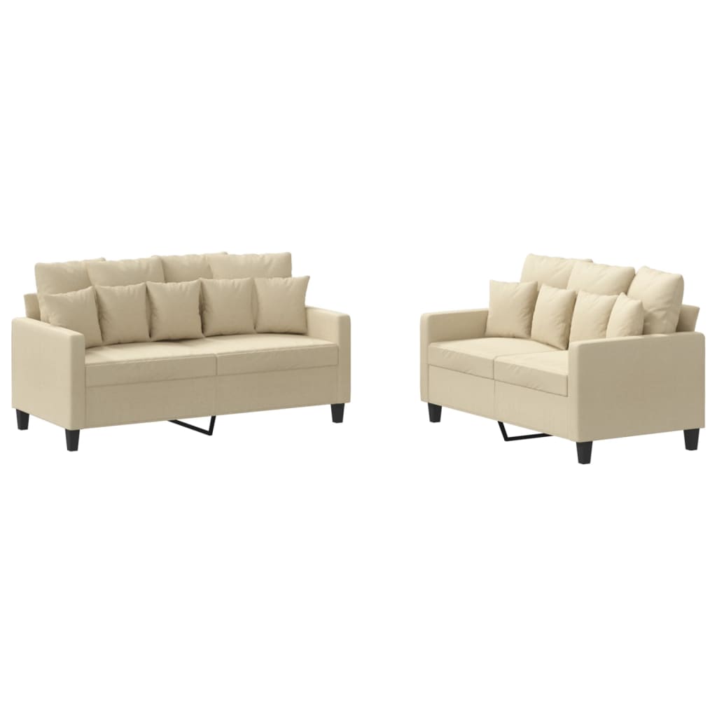 2 Piece Cream Fabric Sofa Set with Cushions